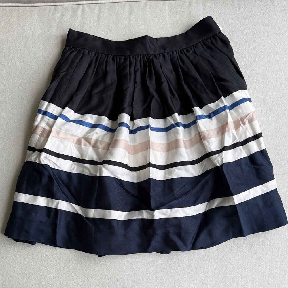 kate spade Navy, White and Tan Silk Skirt
